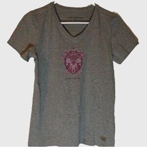Life is Good Tee XS Gray Pink Turtle Crusher V-Neck Short Slve Casual Normcore